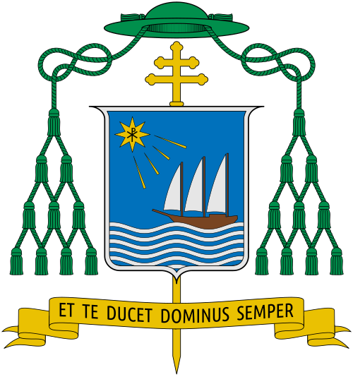 Coat of arms of Monsignor Francesco Alfano, Archbishop of Sorrento-Castellammare di Stabia.
