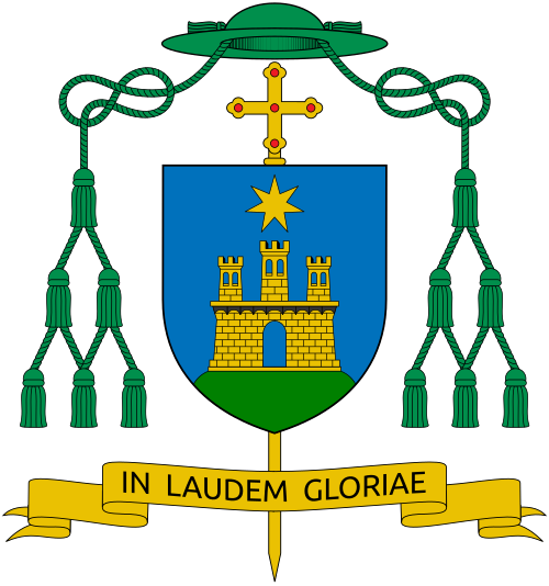 Coat of arms of the Italian Bishop Vito Angiuli, Bishop of Ugento-Santa Maria di Leuca. Reference: www.diocesiugento.org, PDF