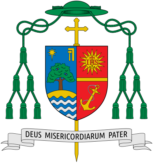 Coat of arms of the U.S. bishop Michael Charles Barber, Bishop of Oakland. Reference: www.oakdiocese.org