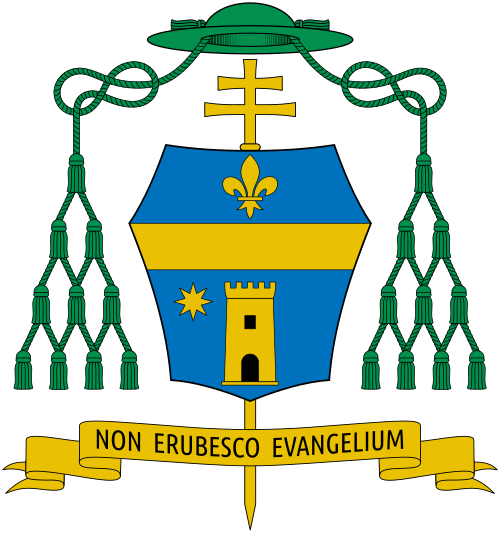 Coat of arms of the Italian Archbishop Renato Boccardo, Arcivescovo di Spoleto-Norcia. Reference: www.arcidiocesidispoletonorcia.it