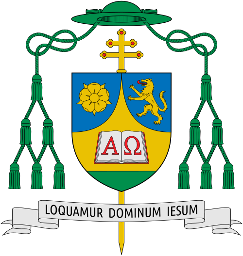 Coat of arms of Monsignor Franco Giulio Brambilla, Bishop of Novara. Reference: www.diocesinovara.it