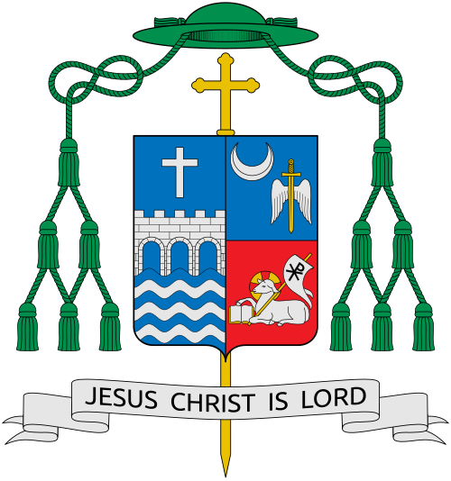 Coat of arms of the U.S. bishop Frank Joseph Caggiano, Bishop of Bridgeport. Reference: www.bridgeportdiocese.com PDF pag. 6.