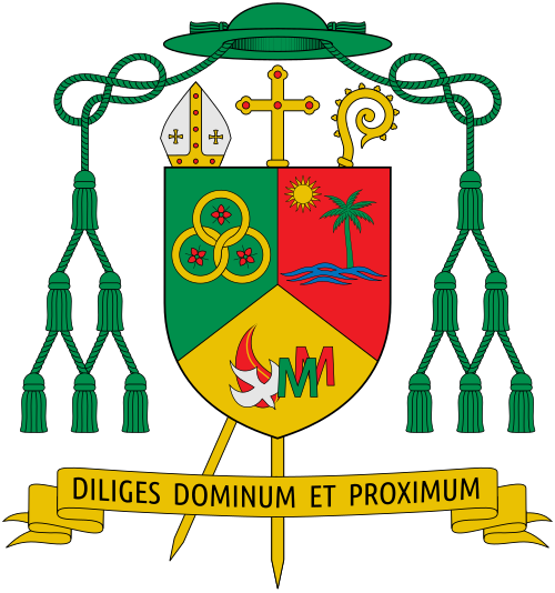 Coat of arms of the Bishop Karel Marinus Choennie, bishop of Paramaribo, Suriname (Antilles). Reference: bisschopswijding.bisdomparamaribo.org