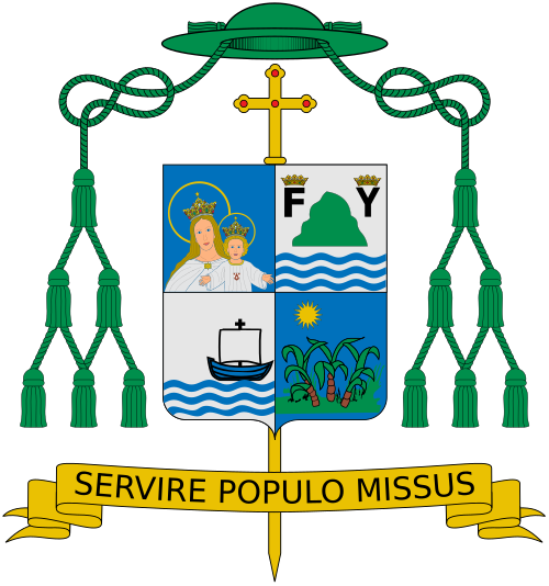 Escudo de armas de Julio César Corniel Amaro, Obispo de Puerto Plata. Referencia: http://opac.pucmm.edu.do/virtuales/html/dominicanos2/corniel/escudo.htm