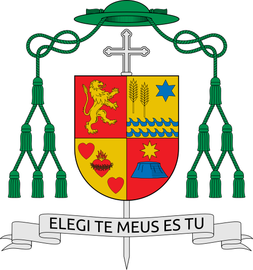 Coat of arms of the Peeruvian bishop Marco Antonio Cortez Lara, Bishop of Tacna and Moquegua.