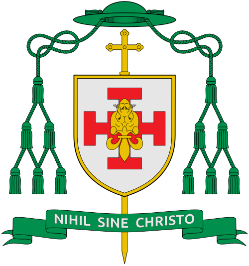 Coat of arms of the Bishop Mark Davies, Bishop of Shrewsbury, Wales, Great Britain. Reference: www.dioceseofshrewsbury.org