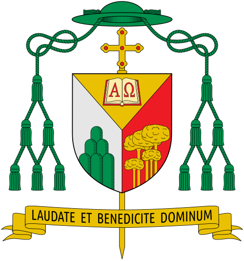 Coat of arms of the Italian Bishop Piero Delbosco, Bishop of Cuneo and bishop of Fossano.
