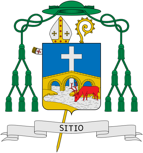 Coat of arms of the French Catholic Renauld Dupont de Dinechin, Bishop of Soissons.