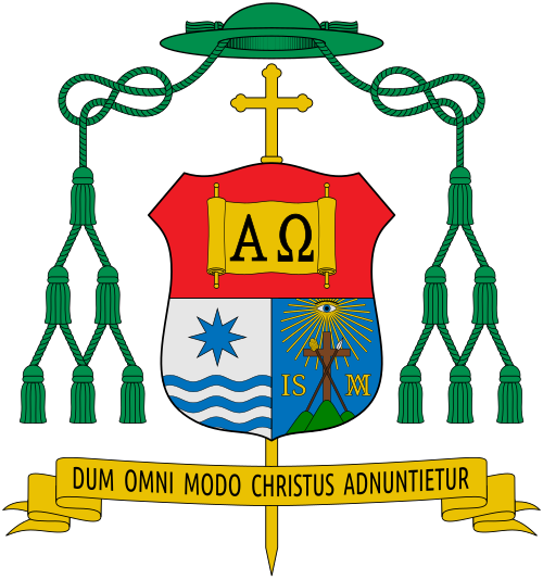 Coat of arms of the Italian Bishop Antonio De Luca, bishop of Teggiano-Policastro. Reference: www.diocesiteggiano.org