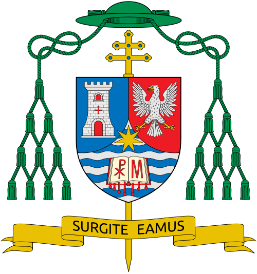 Escudo de armas del arzobispo peruano Javier Augusto del Río Alba, Arzobispo de Arequipa.