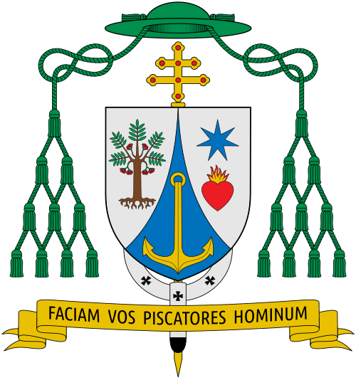 Coat of arms of the Ecuadorian archbishop Alfredo Espinoza Mateus, Archbishop of Quito and Primate of Ecuador.