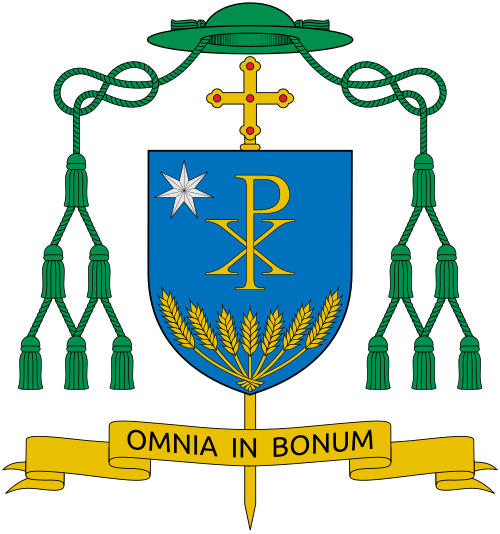 Coat of arms of the Italian Bishop Fernando Tarcisio Filograna, Bishop of Nardò-Gallipoli.