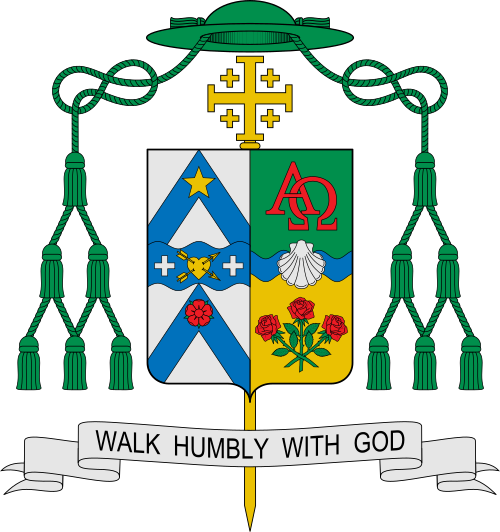 Coat of arms of Daniel Elias Garcia, Bishop of Austin. Reference: https://files.ecatholic.com/16495/documents/2025/8/BishopGarcia_DOA_CoatofArms.png?t=1756137943000