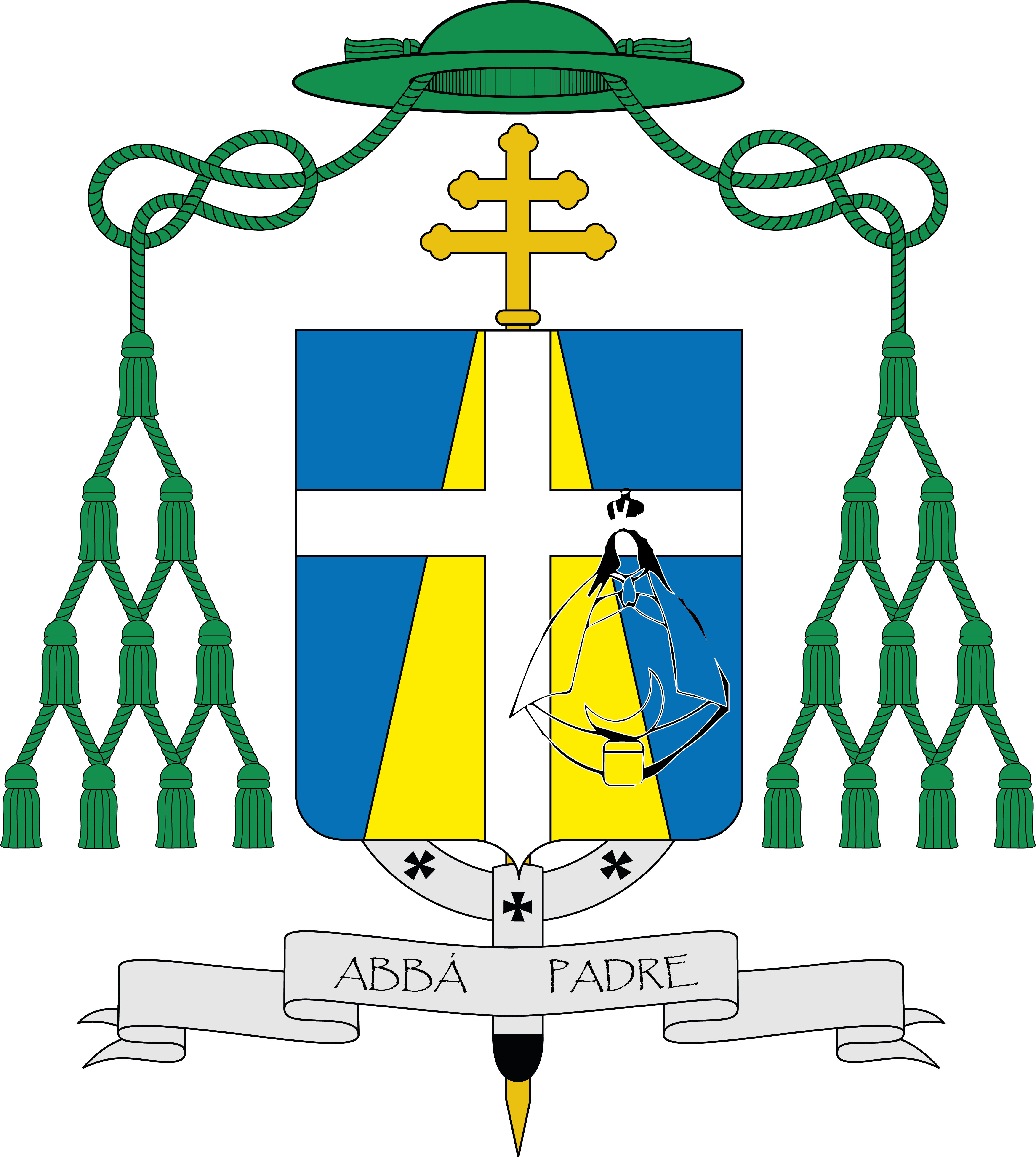 El escudo quiere expresar la inefable presencia del Padre (la palabra Abbá, Padre, en Jesús (la cruz al centro del escudo), el don del Espíritu Santo (el haz de luz que atraviesa el escudo). La presencia de María, de pie junto a la cruz, representada en la advocación de Nuestra Señora de la Salud, patrona de su diócesis de origen, Morelia