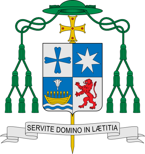 Coat of arms of Raimo Goyarrola (Ramón Goyarrola), the Catholic bishop of Helsinki, Finland, since 2023.