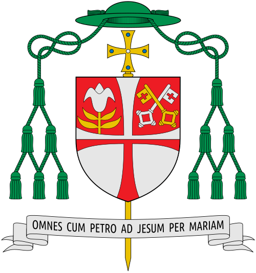 Coat of arms of Bishop French Philippe Jean-Charles Jourdan, Apostolic Administrator of Estonia.Motto: "omnes cum Petro ad Jesum per Mariam" (all with Peter to Jesus through Mary)
