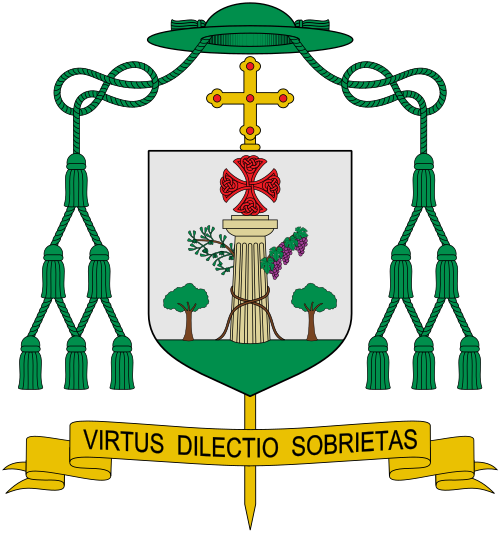 Coat of arms of the bishop László Kiss-Rigó, bishop of Szeged-Csanád, Hungary. Reference: uj.katolikus.hu