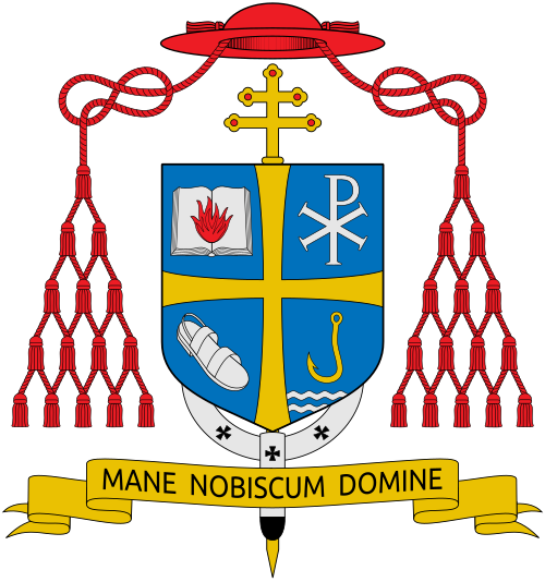 Coat of arms of the Canadian Archbishop Gérald Cyprien Lacroix, archbishop of Quebec and primate of Canada. Reference: beta.ecdq.org, [1]