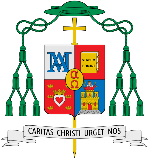 Coat of arms of the Spanish Bishop José Manuel Lorca Planes, Bishop of Cartagena.
