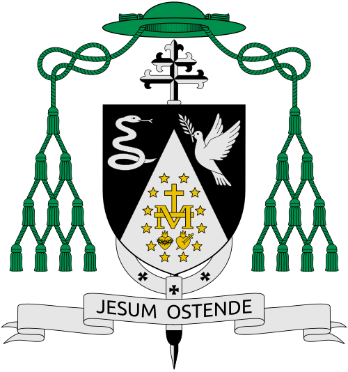 Coat of arms of Archbishop David Macaire, Archbishop of Fort-de-France (e Saint Pierre), Martinique.