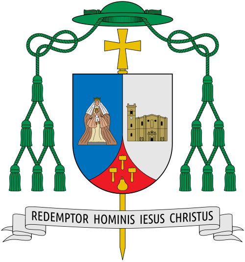 Coat of arms of the Spanish Bishop José Mazuelos Pérez, Bishop of Asidonia-Jerez.