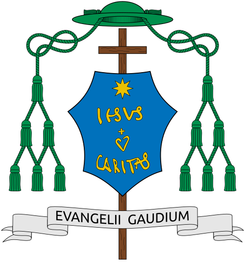 Coat of arms of the Italian Bishop Corrado Melis, Bishop of Ozieri