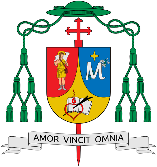 Coat of Arms of the bishop Panamanian Manuel Ochogavía Barahona, Bishop of Colón-Kuna Yala. Reference: Manuel Ochogavía Barahona