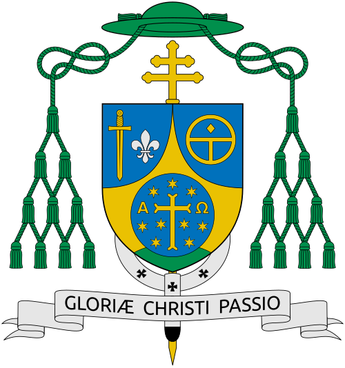 Coat of arms of the archbishop Paolo Pezzi, Archbishop of Moscow, Russia. Reference: catholic-russia.ru