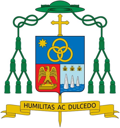Coat of arms of the Italian Bishop Antonino Raspanti, Bishop of Acireale.