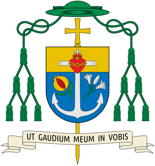 Coat of arms of the Spanish Bishop José Rico Pavés, Auxiliary Bishop of Getafe.