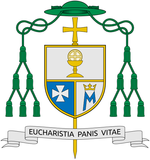 Coat of arms of the bishop Marian Rojek, bishop of Zamość-Lubaczów, Poland.