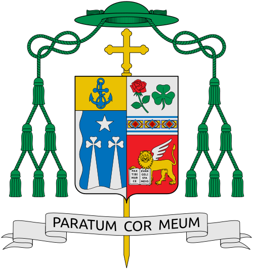 Coat of arms of the U.S. bishop Mark Joseph Seitz, Bishop of El Paso. Reference: elpasodiocese.org