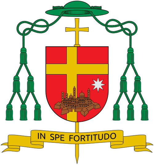 Coat of arms of the Italian Bishop Fausto Tardelli, Bishop of San Miniato. Reference: www.sanminiato.chiesacattolica.itl