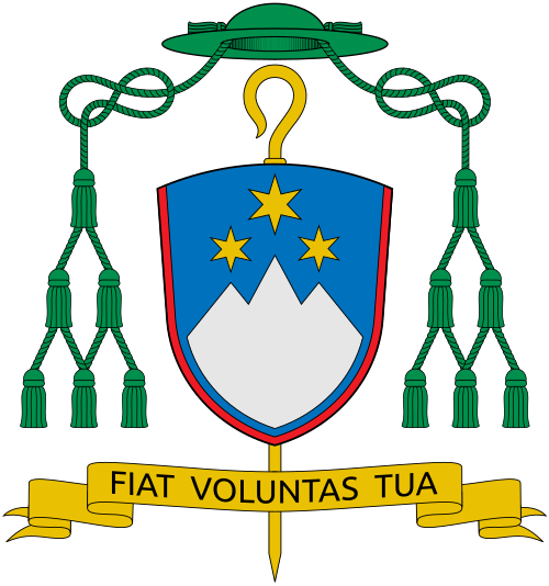 Coat of arms of the Argentinian bishop Luis Urbanč, Bishop of Catamarca. NOTE: The coat of arms is based on the Republic of Slovenia's one, because of the familiar origins of the bishop.