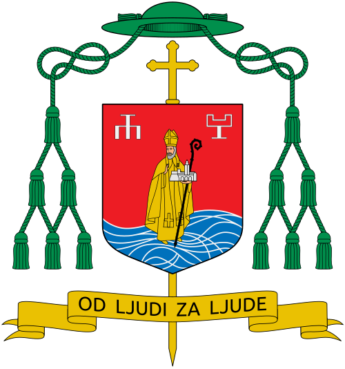 Coat of arms of the bishop Mate Uzinić, Bishop of Dubrovnik (Ragusa), Croatia. Reference: www.franjevci-split.hr