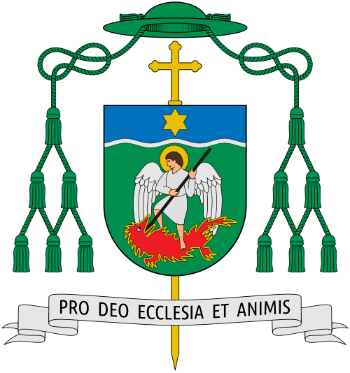 Coat of arms of the Bishop Joseph Werth, Bishop of Transfiguration at Novosibirsk, Russia. Reference: catholic-russia.ru