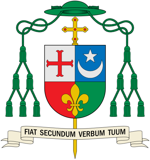 Coat of arms of the bishop Bertram Wick Enzler, Bishop of Santo Domingo in Ecuador.